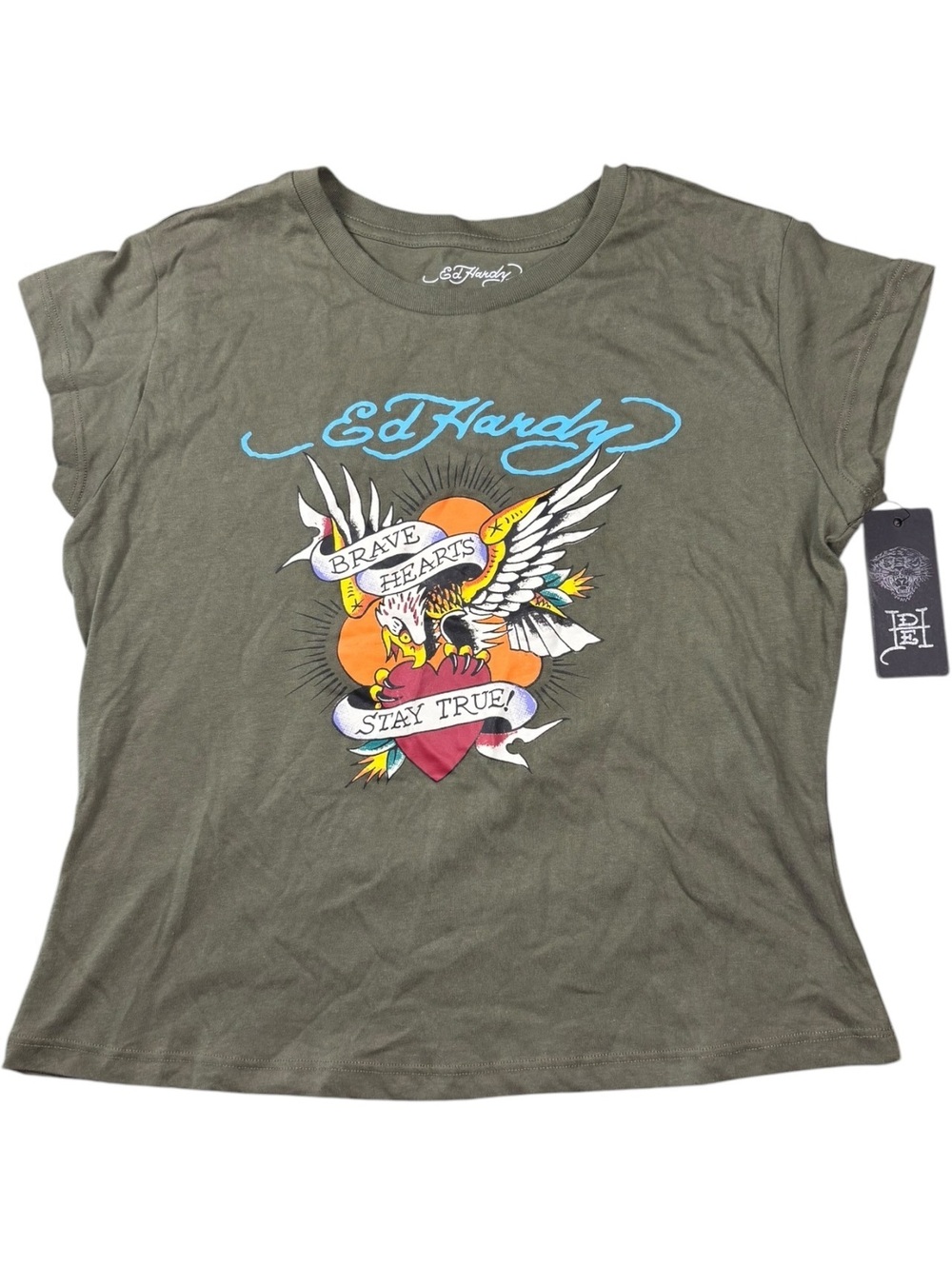 Ed Hardy Brave Hearts Stay True Eagle Graphic Baby Tee NWT